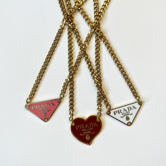 PRADA Triangle Necklace in White and Gold - Picture 4 of 5